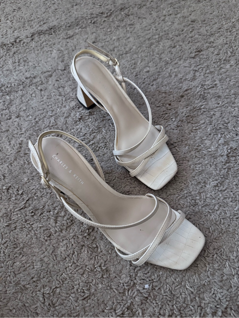 Charles & Keith Cream Strappy Block Heel Sandals